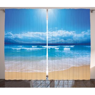 Coney Beach Seascape Theme Landscape Of The Beach And The Cloudy Sky In Summer Digital Print Graphic Print Text Semi Sheer Rod Pocket Curtain Panels Set Of 2 